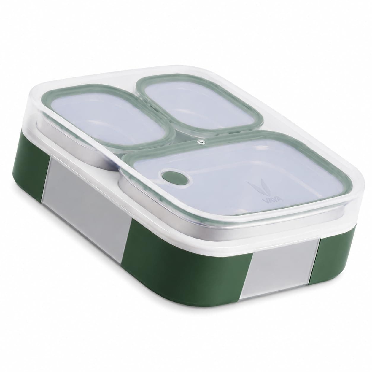 VAYA Tydbyt Lunch Box for Boys 650 ml; 3 Stainless Steel Containers; Slim Compact & Travel Friendly Tiffin Box for Office School; Ideal for Organized Meals; Green