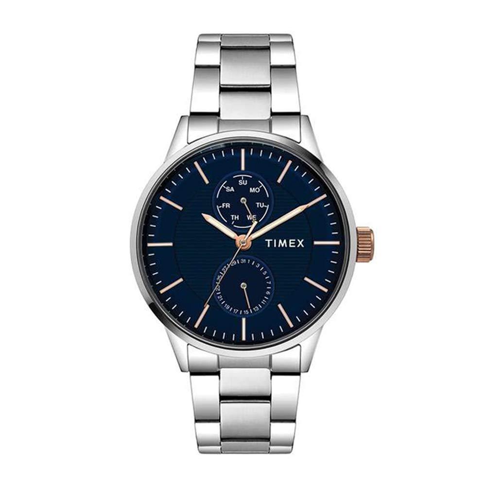 TIMEX Analog Watch for Man with Blue Round Dial & Silver Stainless Steel Bracelet Band Water Resistant Men's Wrist Watches - TWEG19901