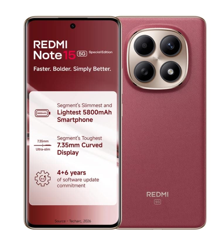 Redmi Note 15 SE 5G Smartphone, Crimson Reserve, 8GB RAM, 128GB Storage, 5800mAh Battery, IP66 Military Grade