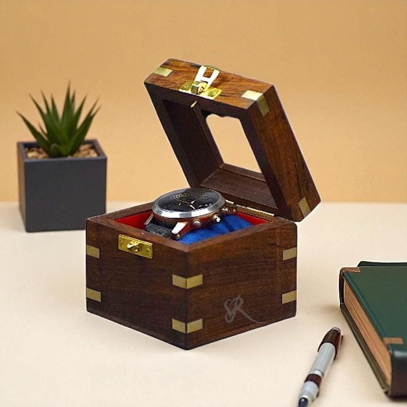 Royal Craft Expertise Single Watch Box for Men – Travel-Friendly Velvet-Lined Watch Display Case | Handmade Dark Indian Rosewood Watch Organizer | Elegant Gift Box for Special Occasions