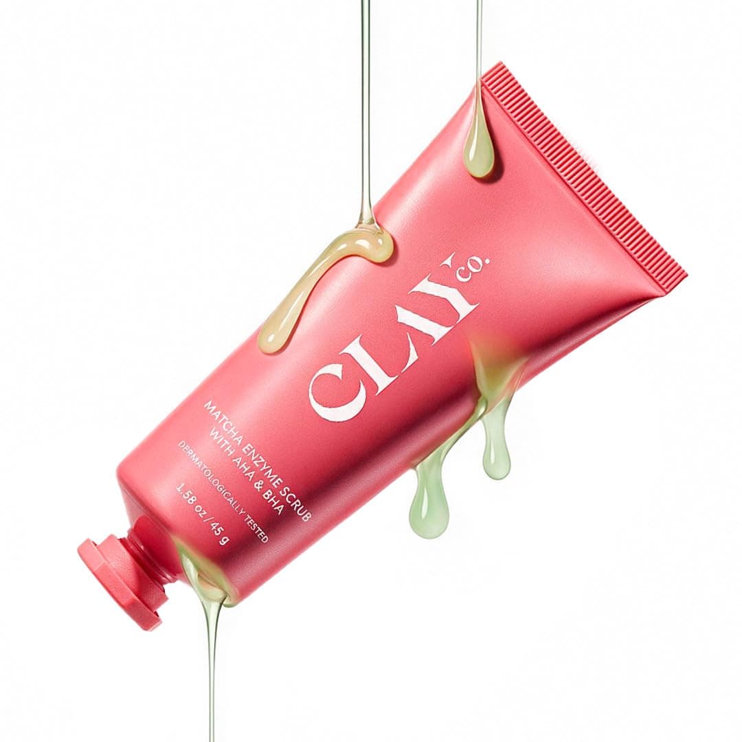 CLAYCO Matcha Enzyme Scrub with AHA & BHA | Gentle Exfoliating Green Tea Scrub for Dead Skin Removal, Blackheads & Pore Cleansing (45g)