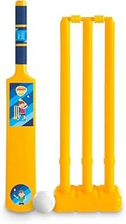Crickstart Cricket Set - Plastic Bat & Ball Kit for Boys & Girls (Ages 3-8 Years), Beginners Cricket Kit with 1 Cricket Bat, 1 Ball & 3 Stumps with Stand, Ideal for Indoor & Outdoor Play