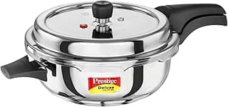 Prestige 4 Litre Stainless Steel Deluxe Alpha Svachh Outer Lid Senior Pressure Pan Cooker | 10Y Warranty| Deep Lid for Spillage Control | TRIPLY Base | GRS | Gas & Induction Compatible | ISI