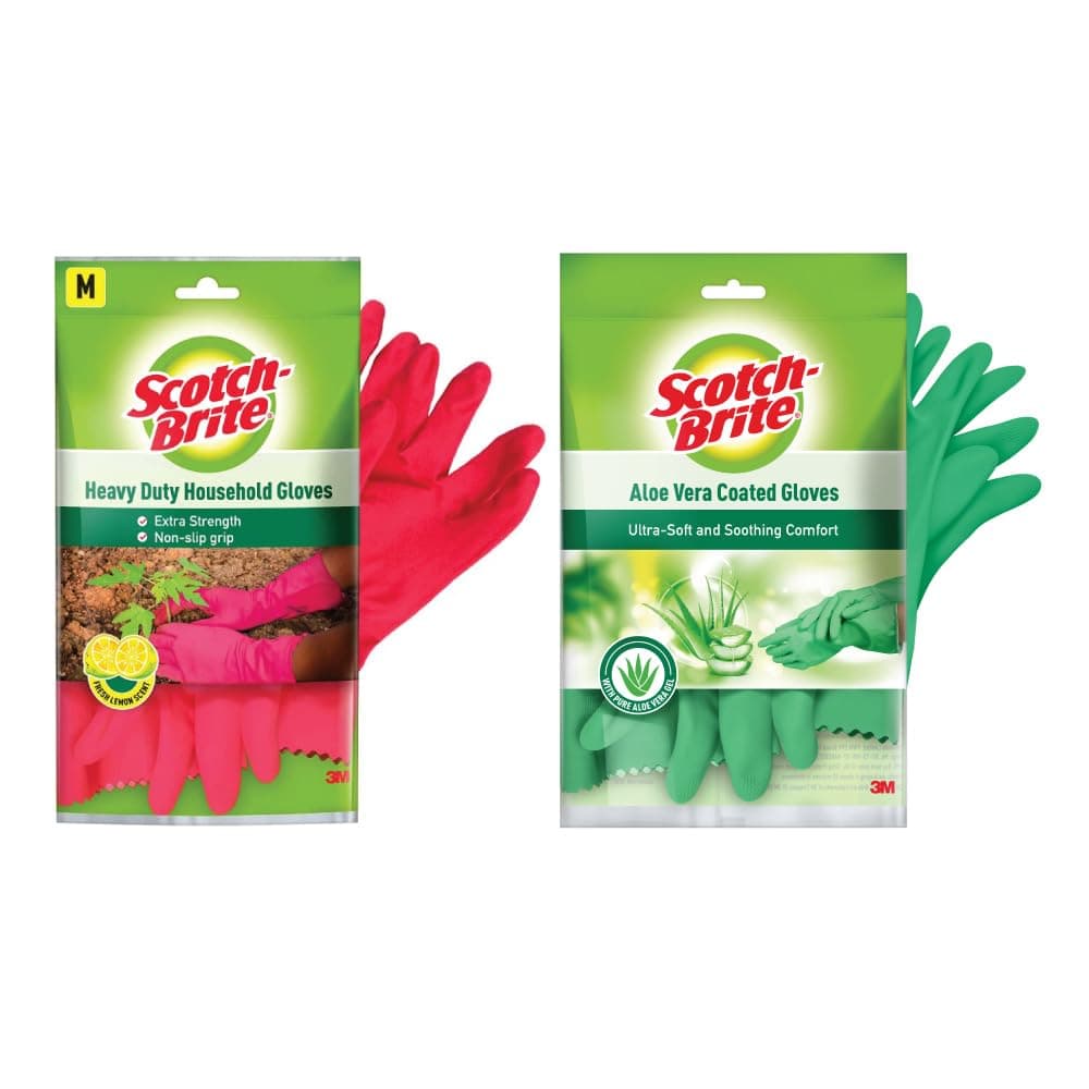Scotch-Brite Combo of Aloevera Kitchen Gloves (Large) and Heavy Duty Outdoor Gloves-(Medium)