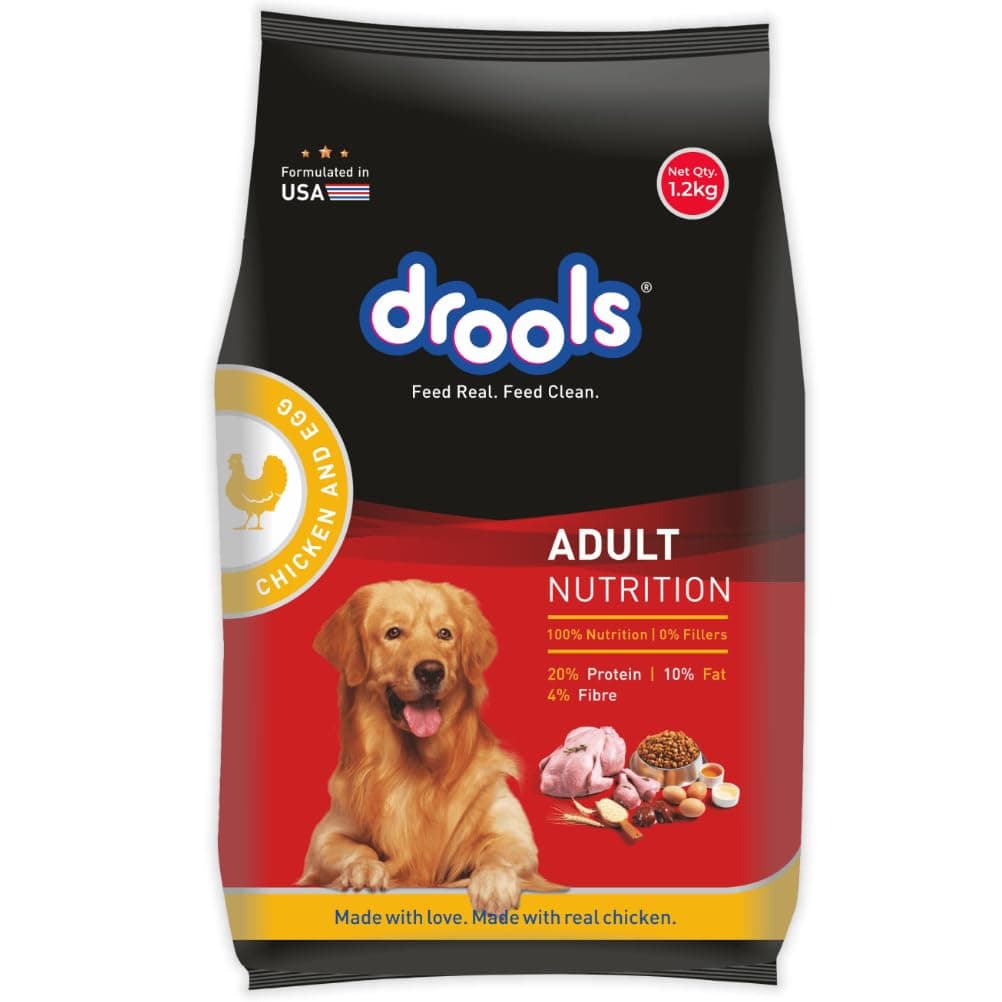 Drools Adult Dry Dog Food 1.2kg | Chicken & Egg Flavour | Omega 3 & 6 for Growth | Better Digestibility | Supports Joint Health