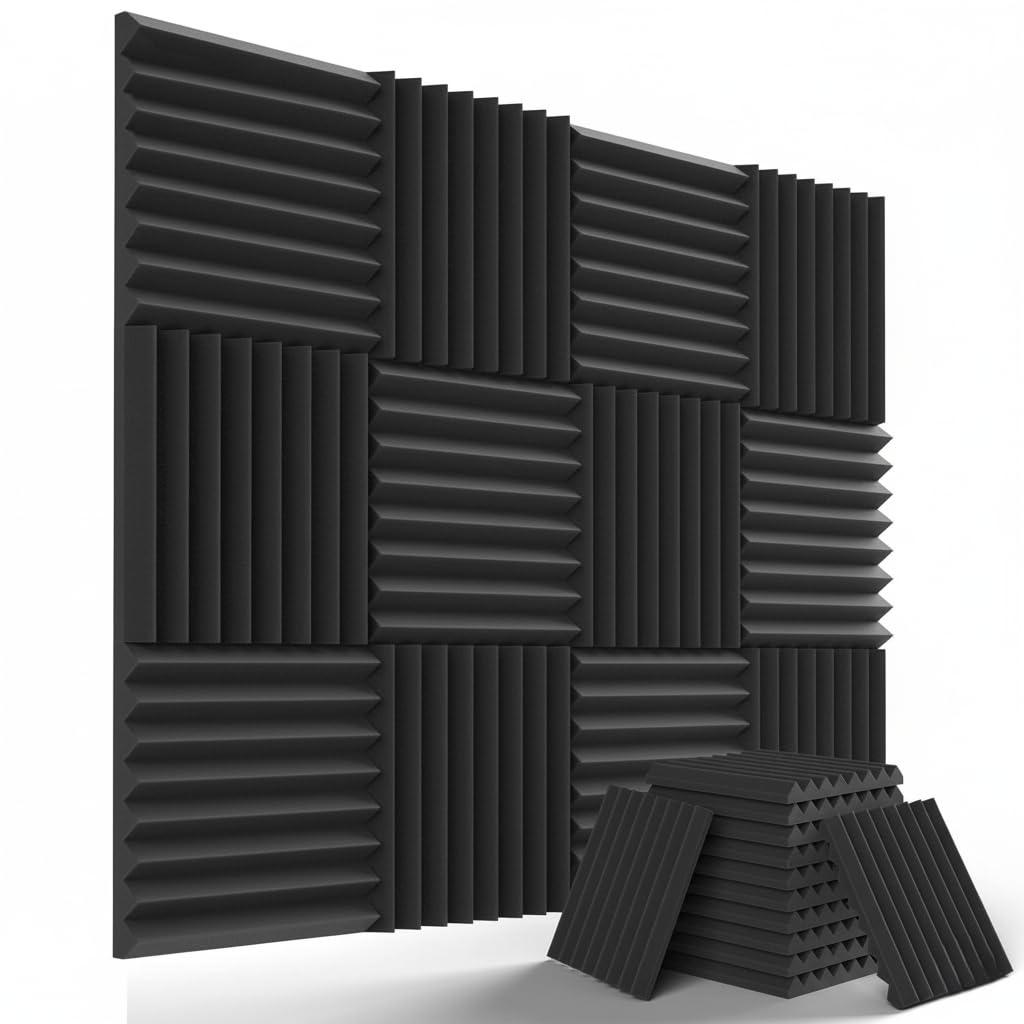 URBAN-X® Wedge Soundproofing Studio Acoustic Foam 1'x1' - 2 Inches 50D High Density, Soundproof Foam, Noise Reduction Panels, Echo Absorption (Set of 36, Black)
