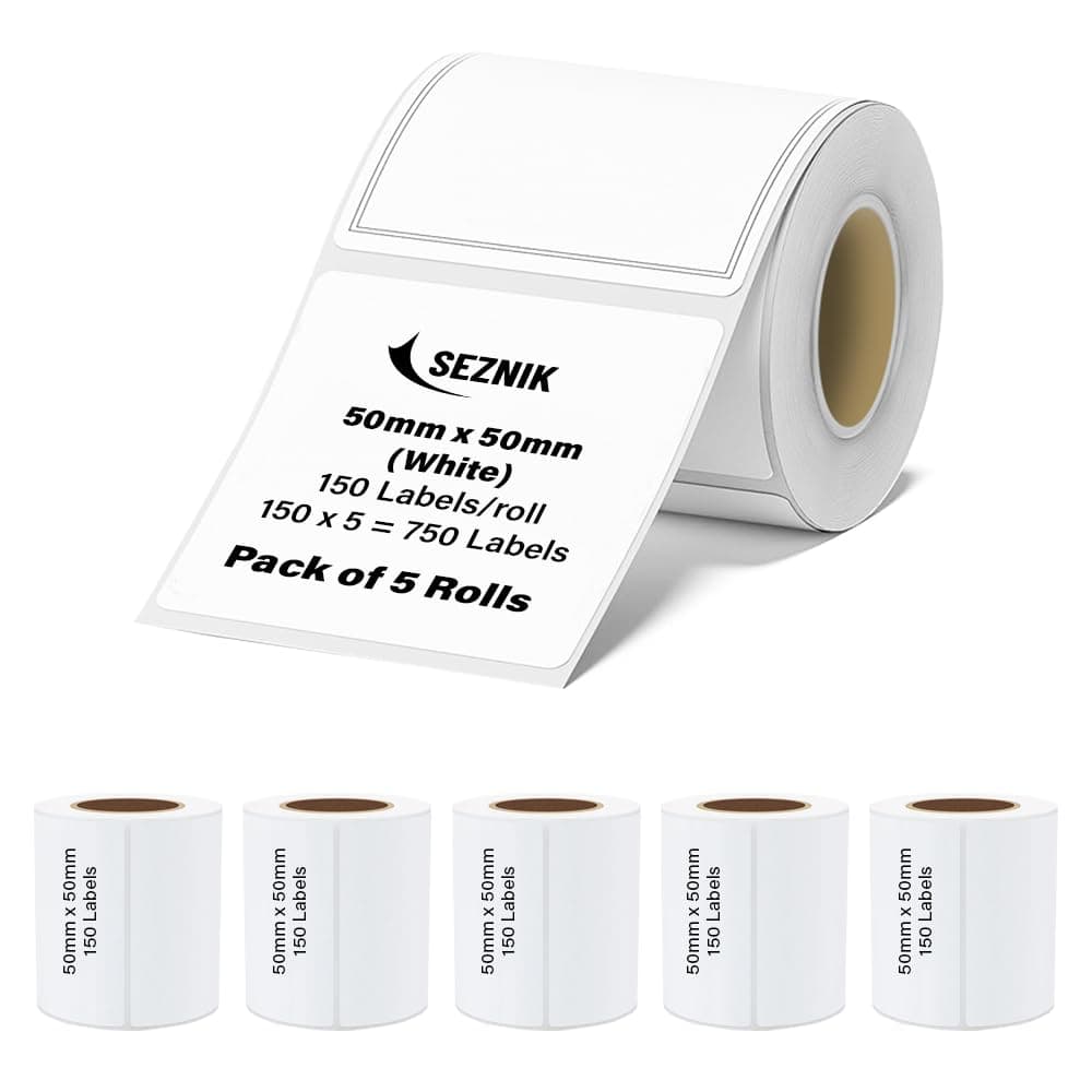 Seznik Thermal Lables, 50mmx50mm Label Roll Paper, 2 inch Self-Adhesive Thermal Paper for Mini Printer (White - 50mmx50mm - 750 Labels)