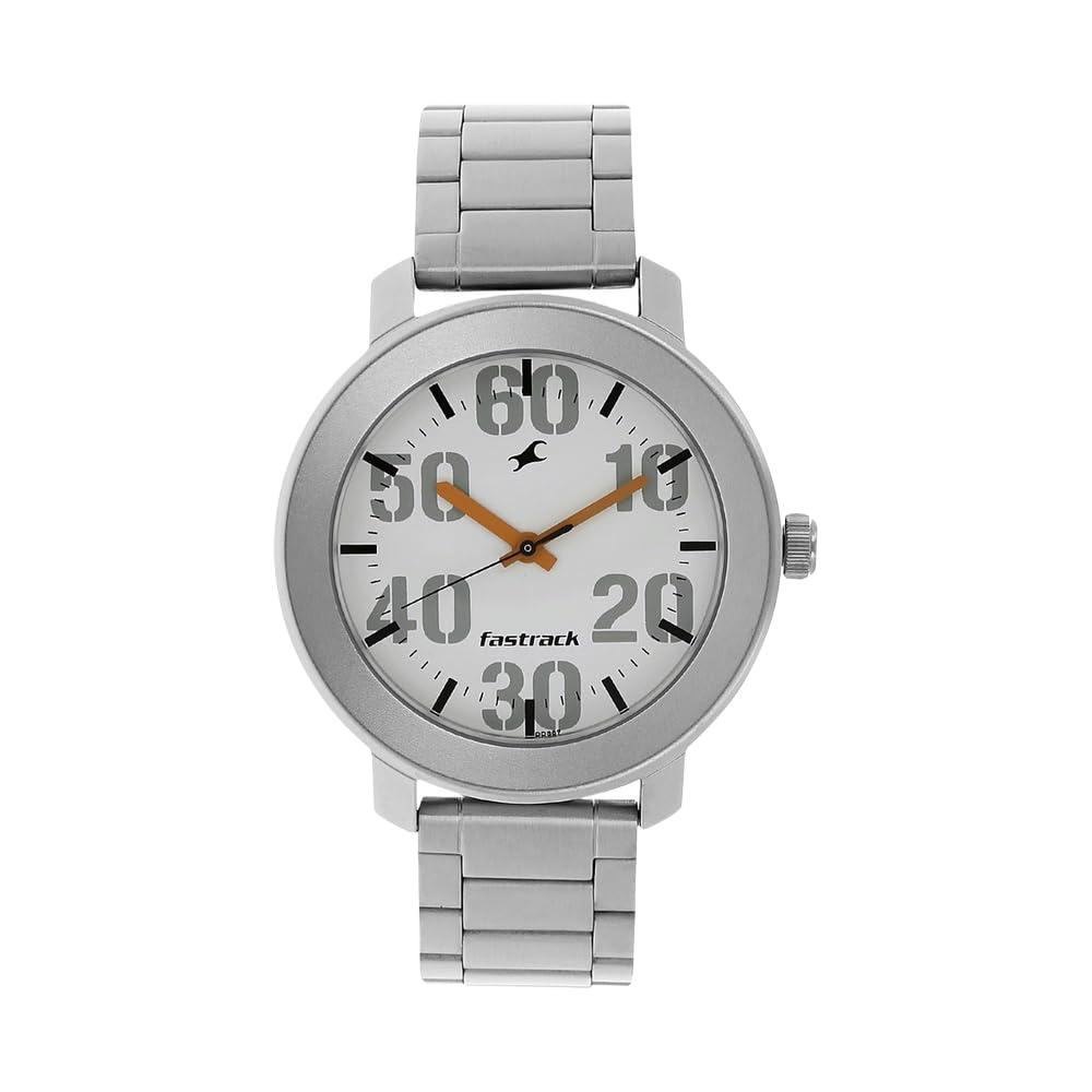 Fastrack Men Quartz Analog White Dial Stainless Steel Strap Watch for Guys-NR3121SM01/NT3121SM01