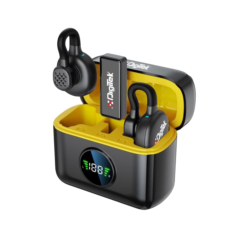 Digitek DWM 119 2-in-1 Wireless Microphone, Mic with 30m Range, 6Hr Battery, Noise Cancellation & Power Indicator, for iPhone & Android Smartphones, Ideal for Vlogging Live Streaming & Interviews
