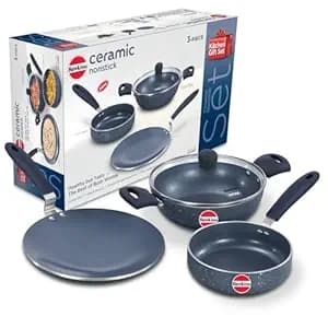 Hawkins Ceramic Nonstick 3-Piece Kitchen Gift Set - 1.75 L Deep Kadhai, 16 cm Frying Pan and 24 cm Tava, Grey (24ICGP)