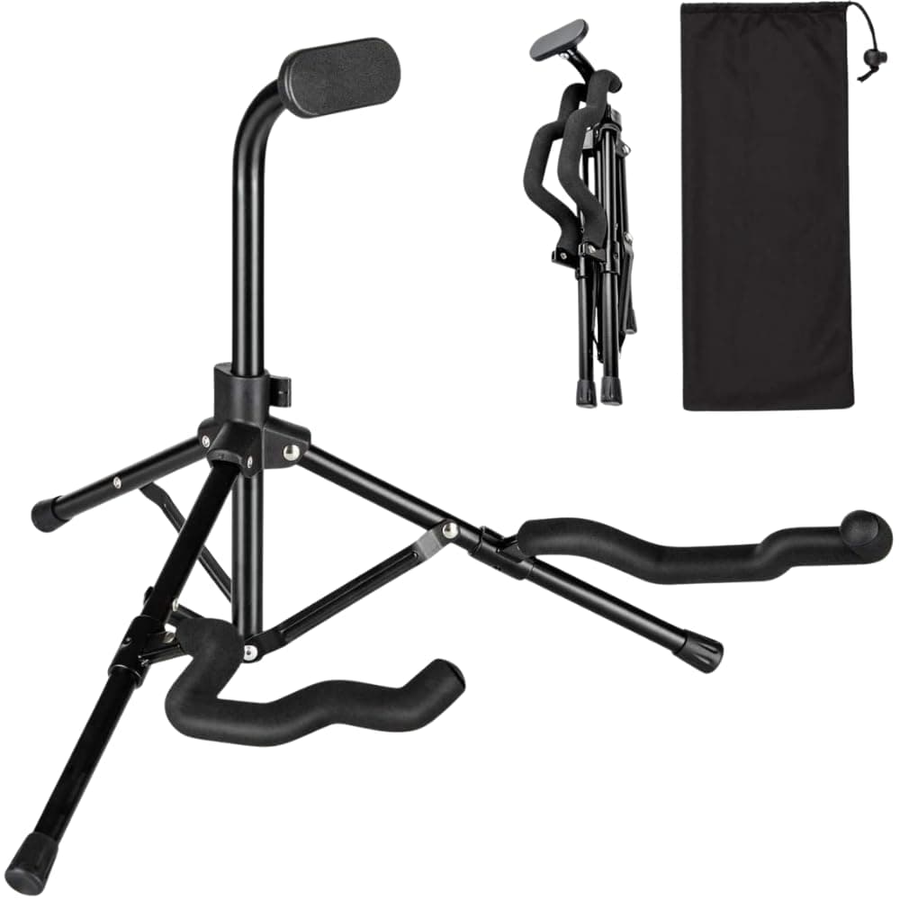 Kadence NK51 Touring Series Foldable Tripod Guitar Stand | Neck Support with Dual Cradle Arms | Foam-Padded Protection | Includes Carry Bag | Suitable for Acoustic, Electric & Bass Guitars | Black