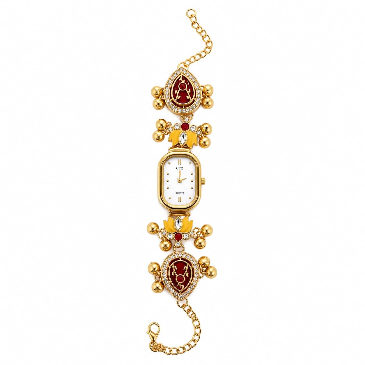 Designer Bracelet Watch for Women Analog Quartz Wrist Watch with Floral Kundan Style Dial Decorative Bracelet Chain Elegant Party Festive Ethnic Wear Gift for Women (Designer Bracelet Watches 2)