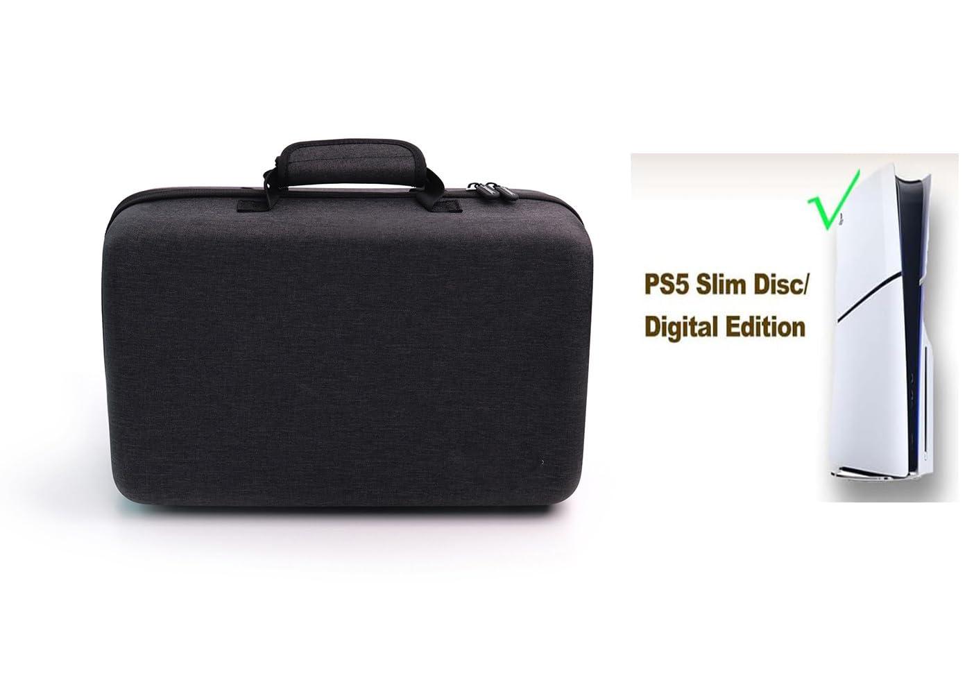 New World for PS5 Slim Storage Bag, Travel Bag Carry Case for PS5 Slim,Waterproof Shoulder Bag for PlayStation 5 Slim with Both Side Storage Compartment- Black