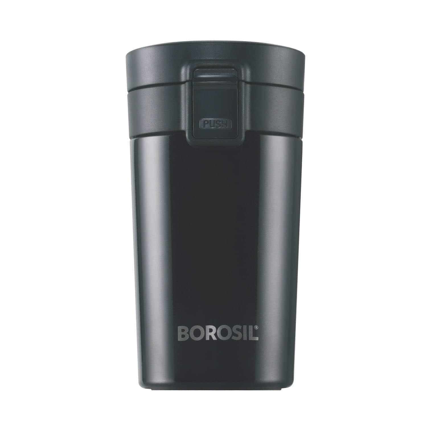 Borosil 260ml Coffeemate Black Stainless Steel Travel Mug | Double Wall Vacuum Insulated Flask | 8 Hrs Hot & 14 Hours Cold | Ideal for Personal & Corporate Gifting