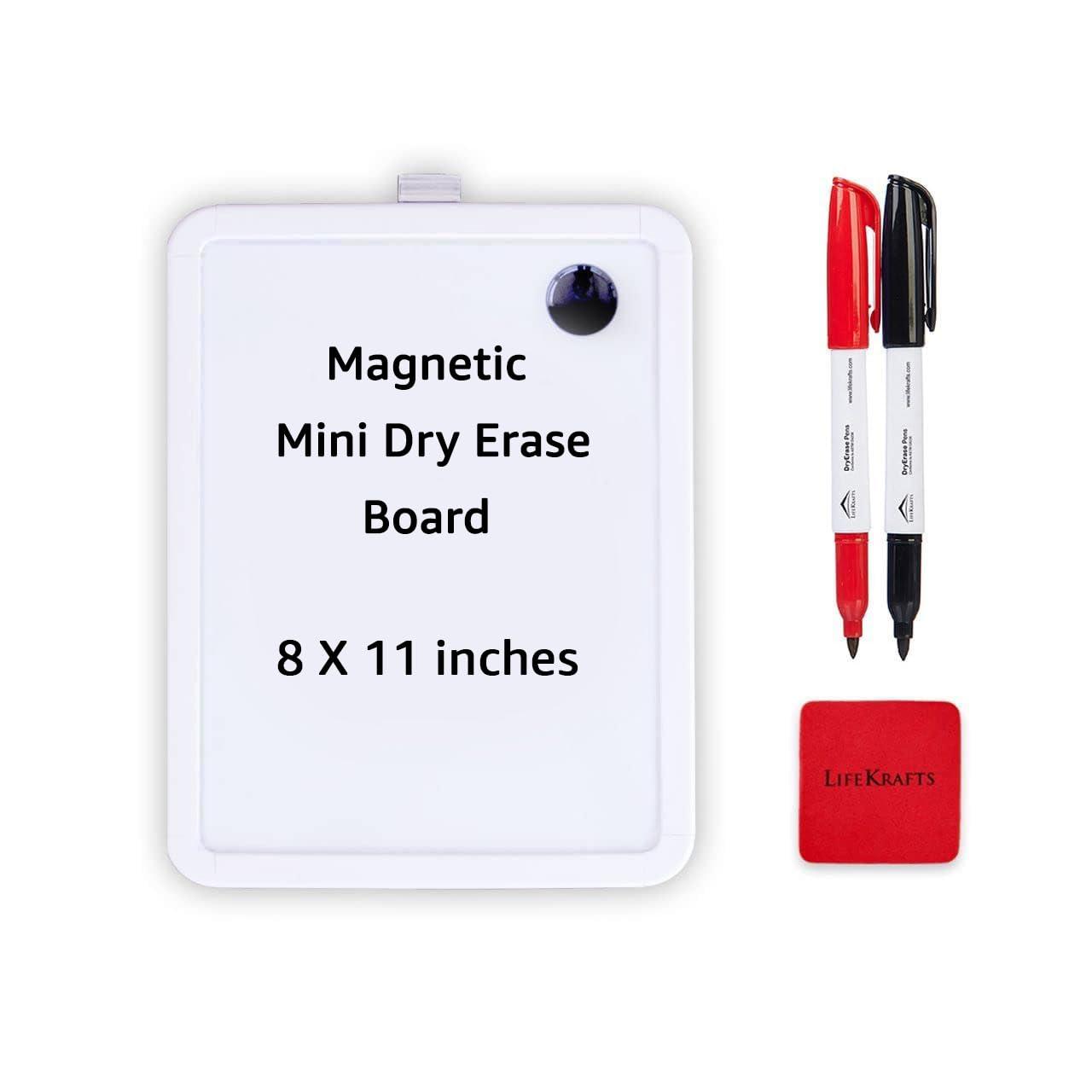 LifeKrafts Magnetic Dry Erase White Board | 8x11 Inches | Mini Writing Board for Fridge & Wall |PVC Border Frame| Reusable Whiteboard with 2 Marker Pens & 1 Eraser | Home, School, Office, Kids&Adults