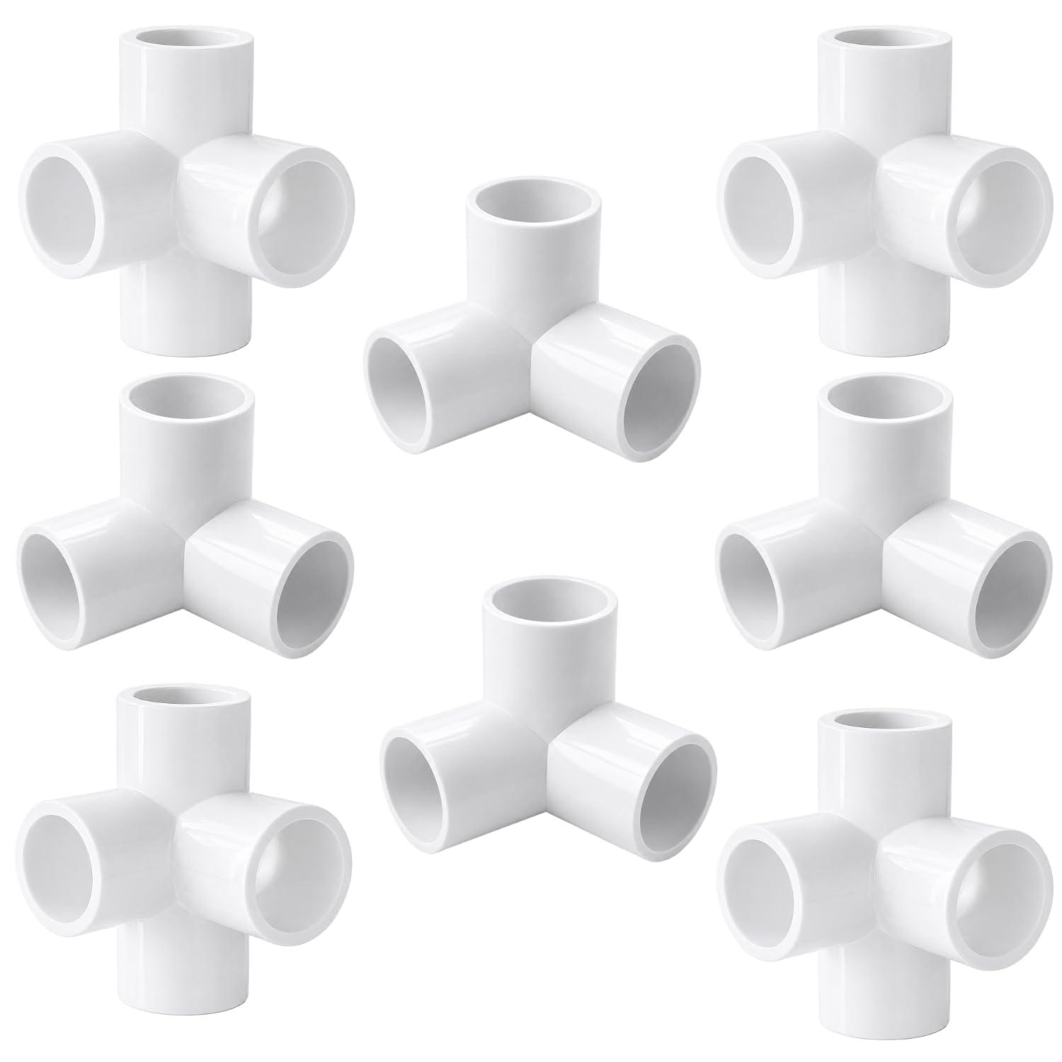 Aitchcy 3/4inch uPVC Elbows (26mm) | 3 Way Elbow 4 Way Elbow Mix | UPVC Pipe Joint 26mm | PVC Connector for Furnitures & Structures (4Pc Three Way and 4Pc Four Way Elbows)
