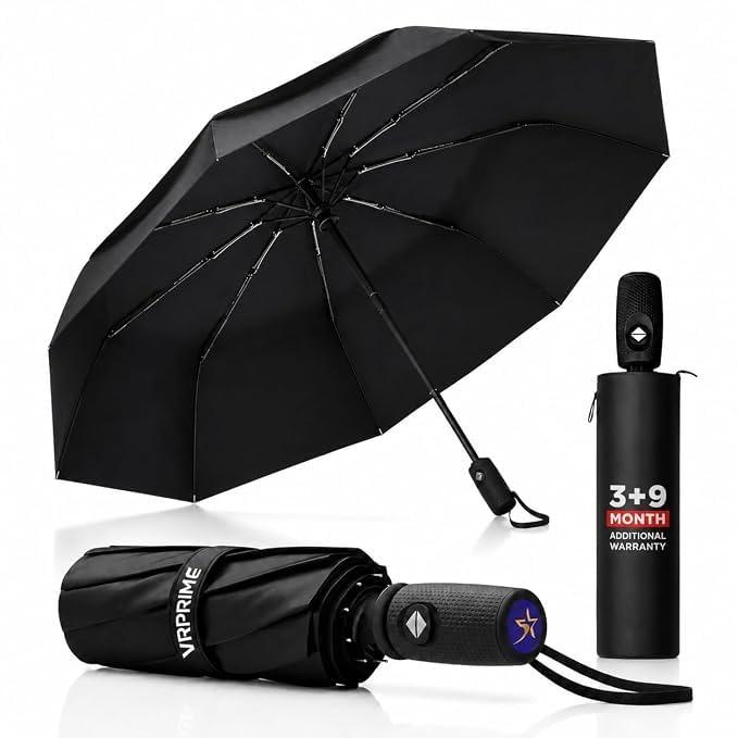 Umbrella for Men Rain | Foldable Fully Automatic, Windproof Ribs Umbrella with Travel Cover for Men & Women (Black) (REFLECTIVE)