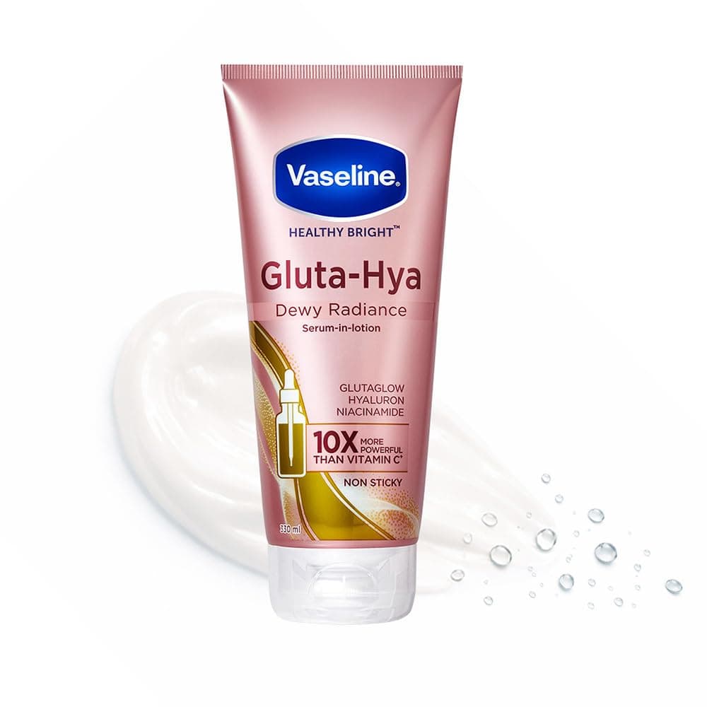 VASELINE Gluta Hya Dewy Radiance Body Lotion, 330 ml, for Dewy Glowing Skin from 1st Use, with Glutathione, Hyaluron & Niacinamide, Non-Sticky Serum Burst Texture, for Women