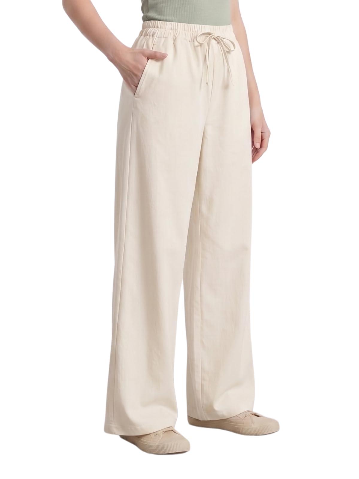 Vogaan Women’s Cream High-Waist Korean Trousers with Wide Baggy Fit | Trendy GenZ Streetwear Pants | Trousers | Women Trousers