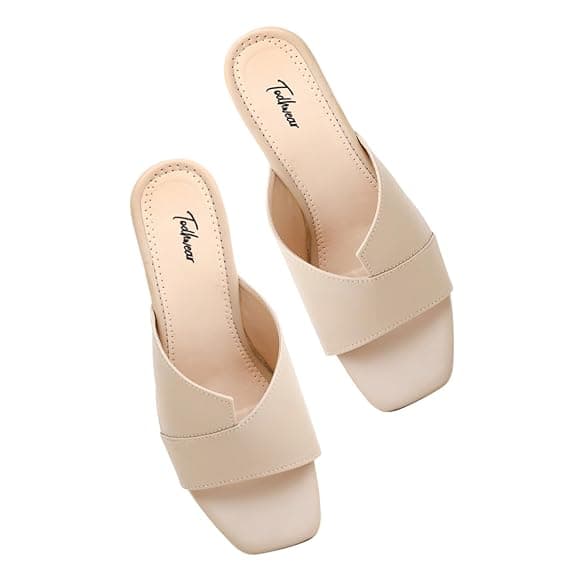Todhwear Double Cut Heeled Sandals Square Toe Sandals Slip On Block heel | Stylish & Comfortable Open Toe Dress Shoes |