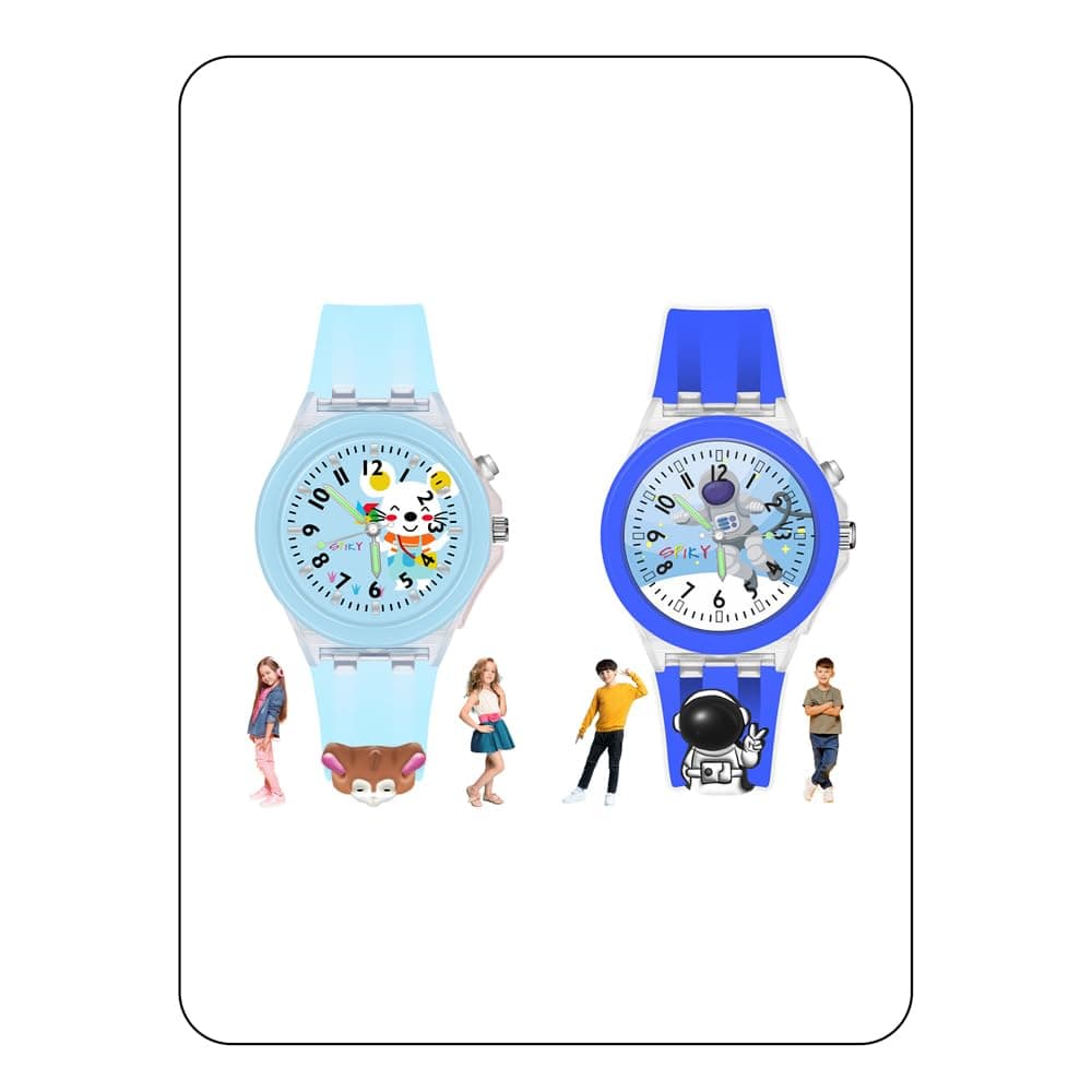 SPIKY Analog Watch for Kids Combo (Blue) | 3D Cartoon | 7 Multicolor LED Luminous Lights with Silicone Strap | Stylish Unisex Birthday Gift | Analogue Wrist Watches for Boys & Girls | Age 3-10 Yrs