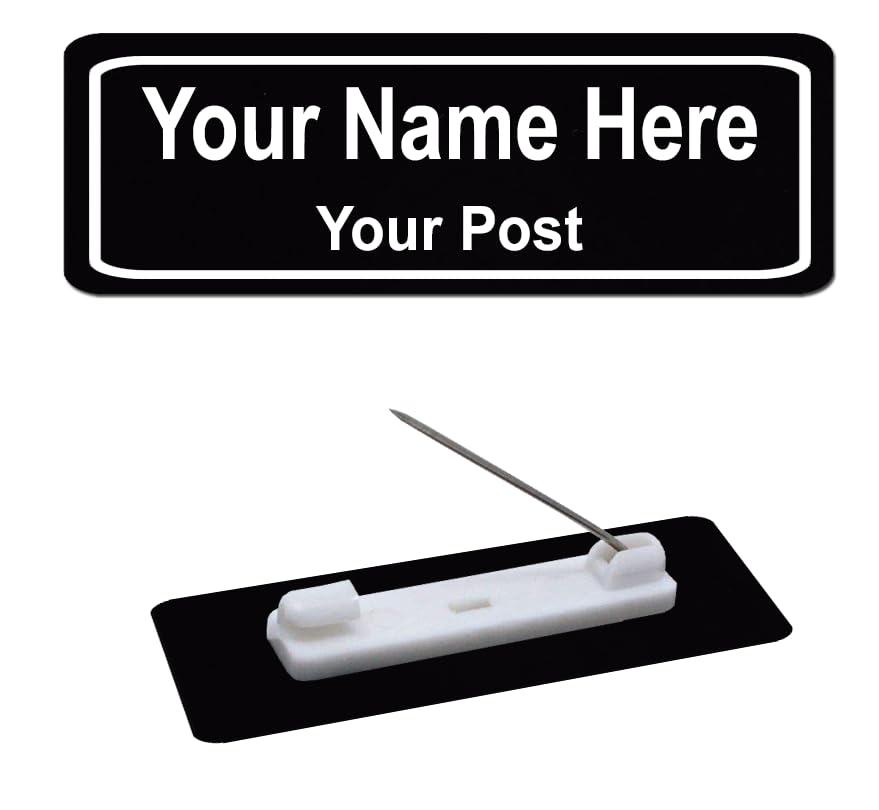 Customised Black Acrylic Engraved Name Badges with Pin Back, Professional Name Plate for Office, Staff, Doctor, Badge Holder Size 7.00 Centimeters (Length)+2.50 Centimeters(Height) (Black)