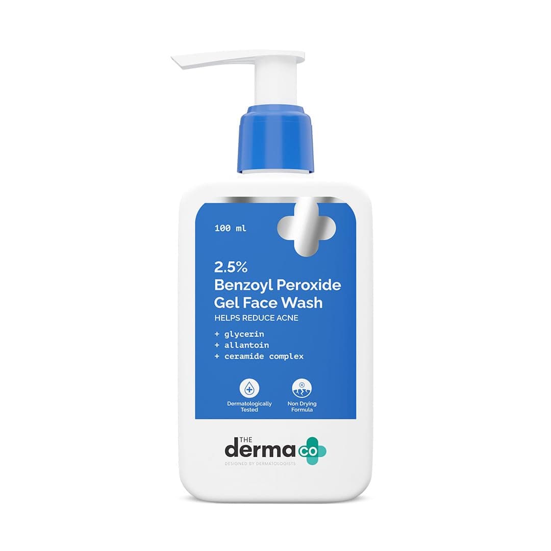 The Derma Co. 2.5% Benzoyl Peroxide Gel Face Wash| With Ceramide Complex & Glycerin | Treats and Prevents Pimples & Acne | Kills 99.9% of Acne Causing Bacteria | Non-Drying Formula | Sulphate Free | Gently Cleanses | For Oily & Acne Prone Skin | For Men & Women |100 ml