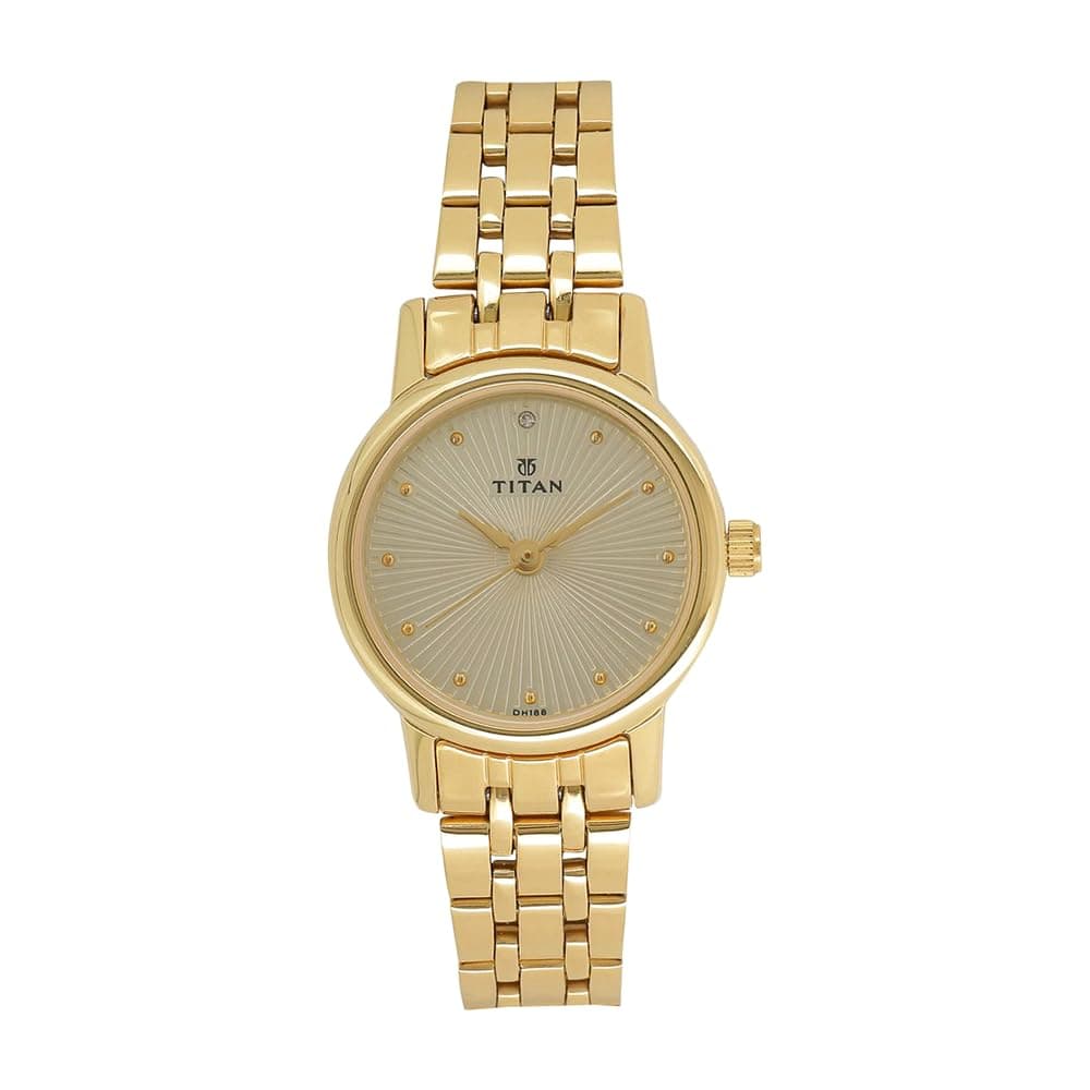 Titan Karishma Quartz Analog Champagne Round Dial Golden Stainless Steel Strap Watch for Women - NT2593YM01