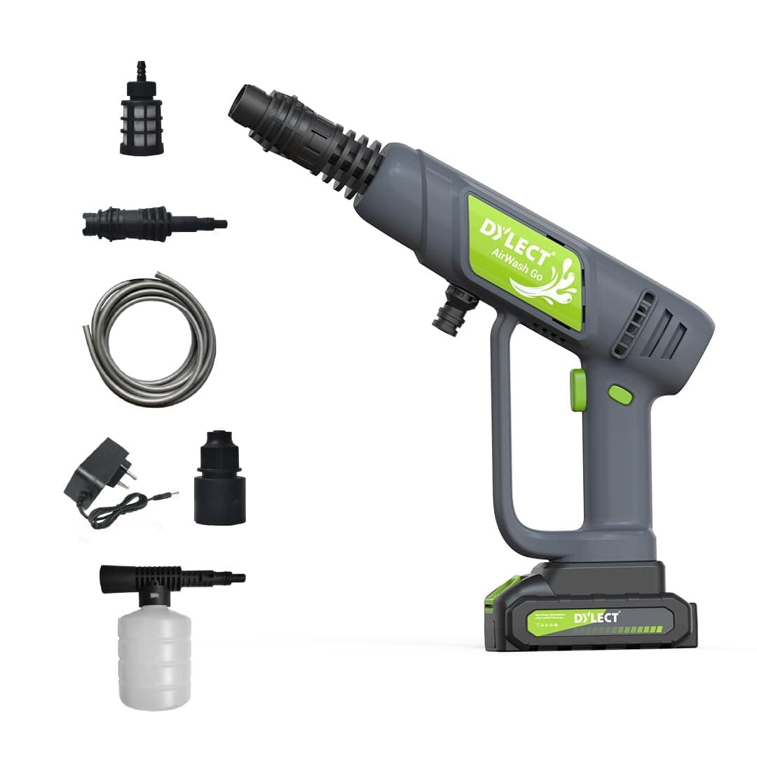 DYLECT® AirWash Go Cordless Pressure Washer Gun, Battery-Operated High Pressure Car Washer with Adjustable Nozzle, Foam Spray, 5m Hose | Reliable Power for Car, Bike & Home Cleaning (Dark Grey)
