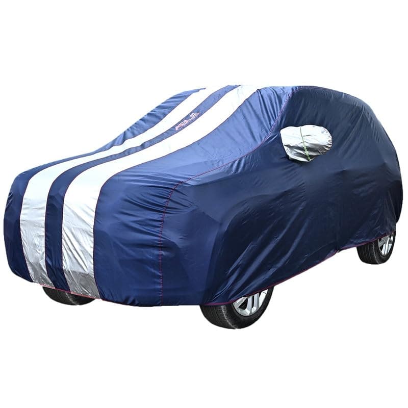 Able Hitech Blue & Silver Strip Water Resistance Car Body Cover with Mirror Pockets and Driver Door Zipper Compatible for Mercedes-Benz-A Class A-200 (2018 to Till Now Model)