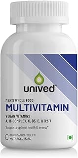 Unived Wholefood Multivitamin for Men | Plant-Based Multivitamins A, B-Complex, C, D3, E, & K2-7 | 100% Natural, Wholefood Plant Based | 60 Capsules