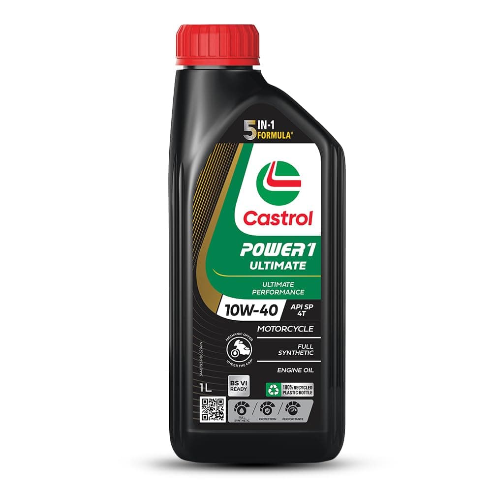 Castrol POWER1 Ultimate 10W-40 Full Synthetic Engine Oil (API SP, JASO MA2) | Instant Acceleration, Superior Protection, Advanced Heat Control | For High-Performance Motorcycles | 1L