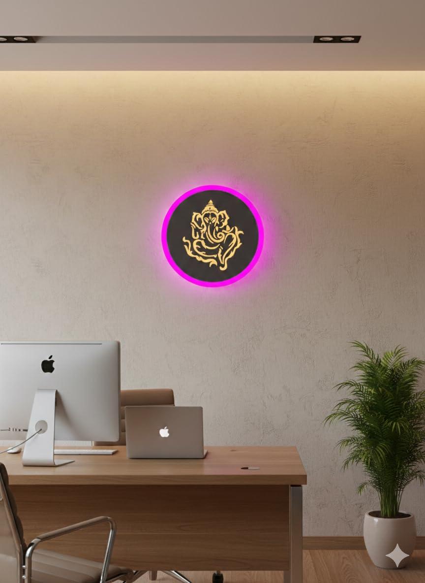 Powerlam Lord Ganesha Wall Sign | Divine LED Neon Light for Home Mandir, Spiritual Ganpati Bappa Wall Decor, Glowing Ganesh Sign for Pooja Room & Vastu Gifting