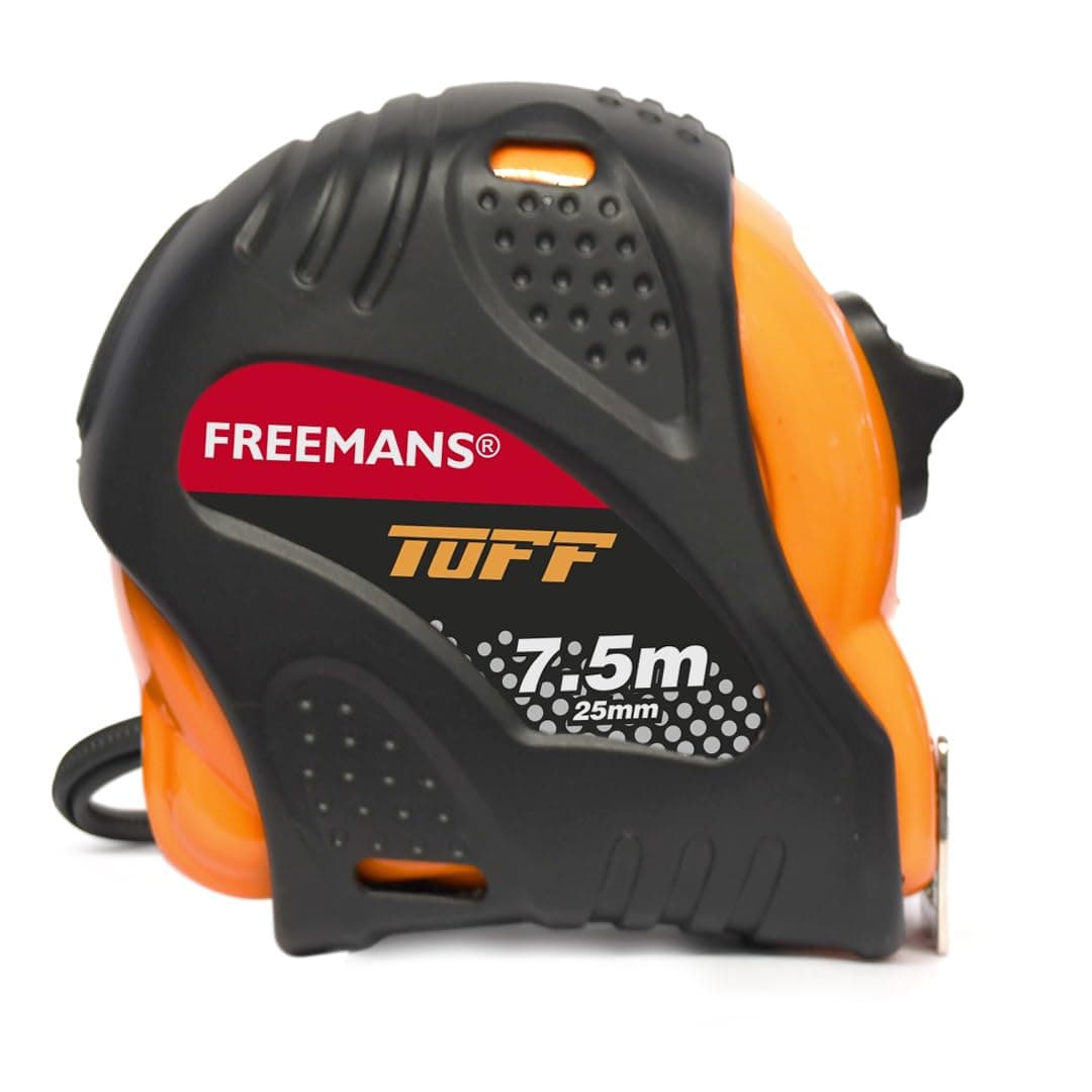 FREEMANS TUFF 7.5m:25mm Steel Inchi Measuring Tape -7.5m with a Non Slip Rubber Covered ABS case || Double Side Printing || Click Action Front Lock and Belt Clip