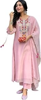 YUVRAAJ CREATION Women's Cotton Mirror Work Embroidered Straight Kurti With Pant and Dupatta Set