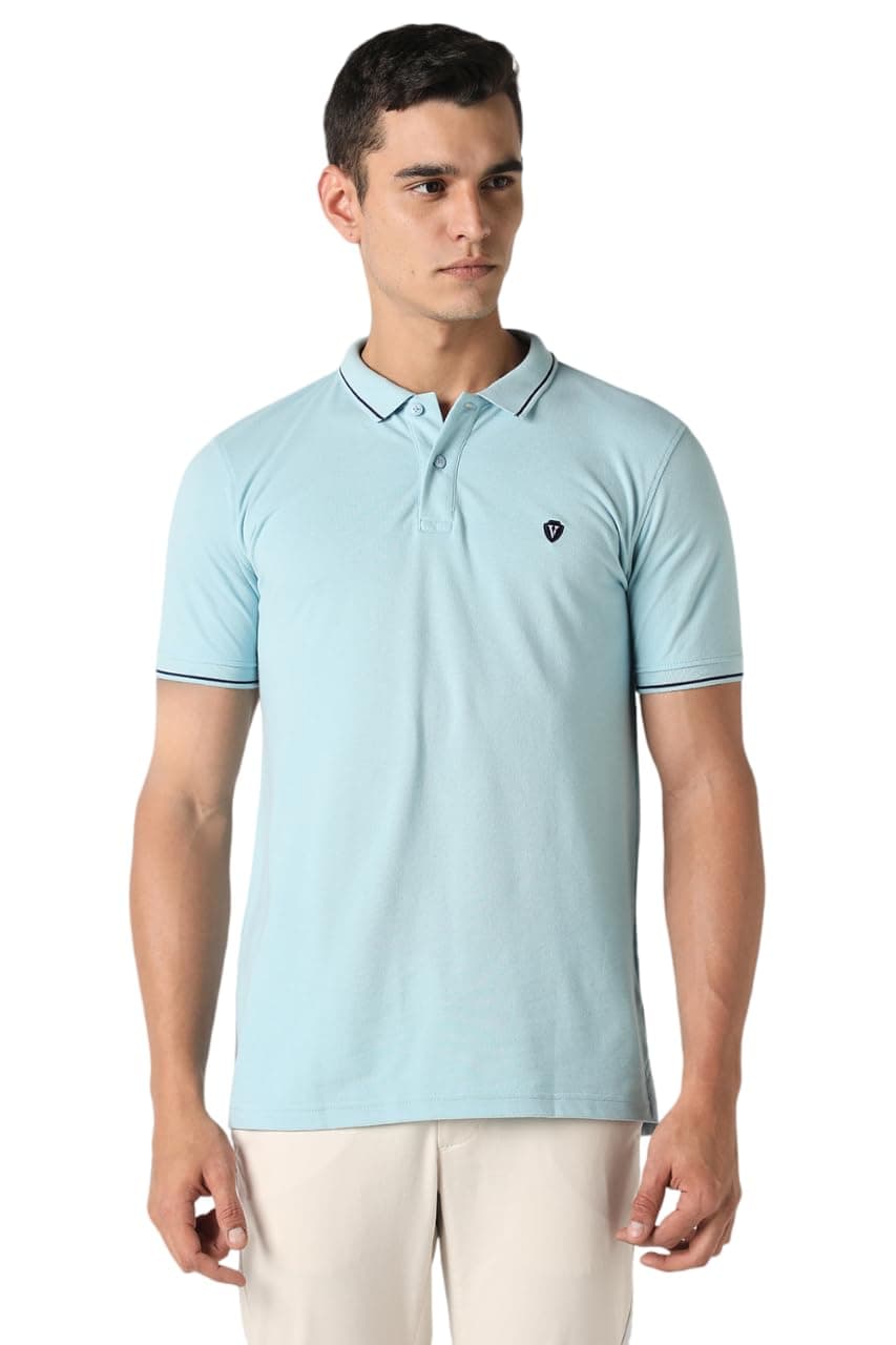 Van Heusen Cotton Men's Regular Fit Polo T-Shirt (VSKPWRGFY65647_Light Blue 2XL)