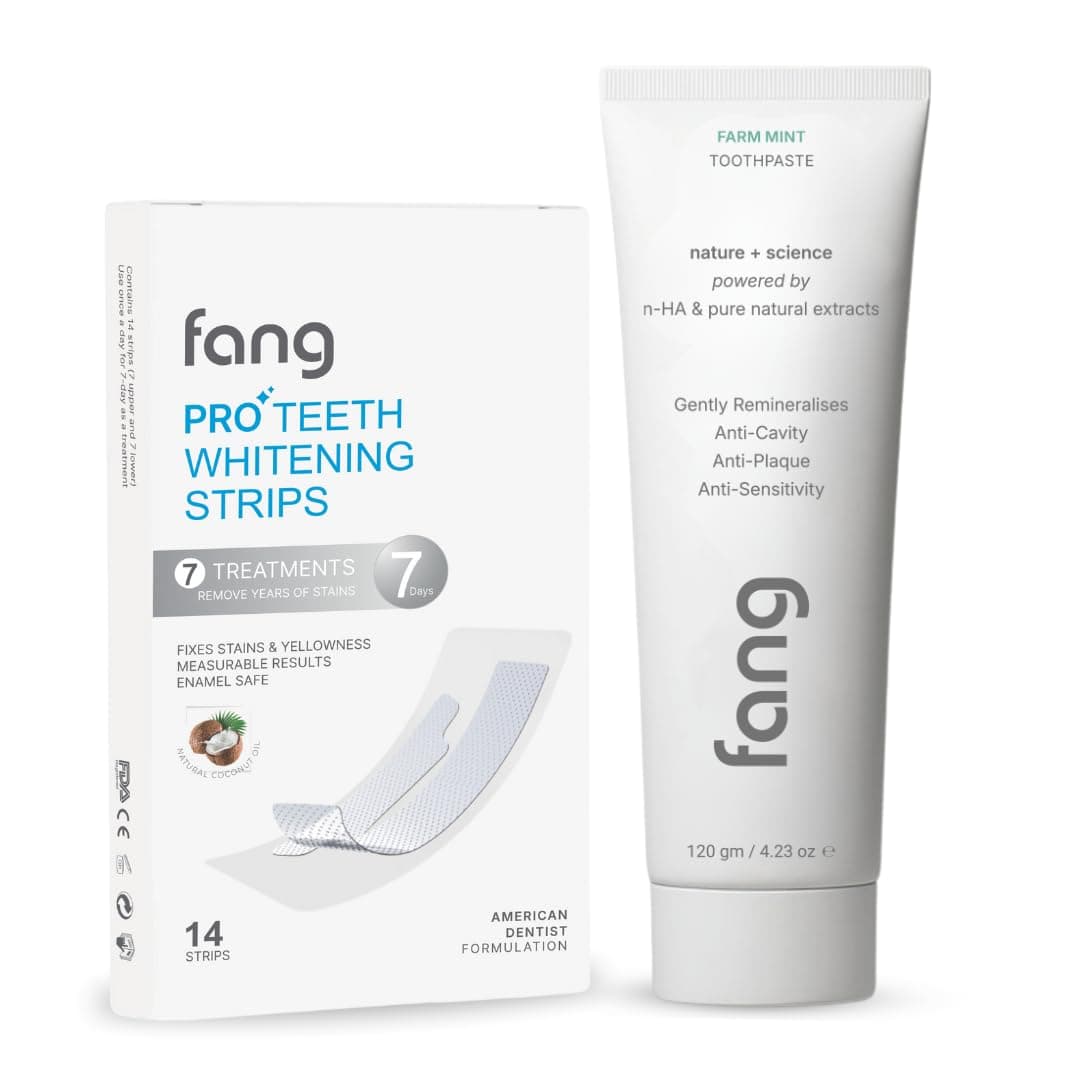 Toothpaste Combo Pack |Fluoride Free Hydroxyapatite, Teeth Whitening, Heals Sensitive Teeth, Fights Cavities, Gum Diseases, Bad Breath, SLS & Chemical Free (Pack of 2, Farm Mint Toothpaste & Pro Teeth Whitening 7 Strips)