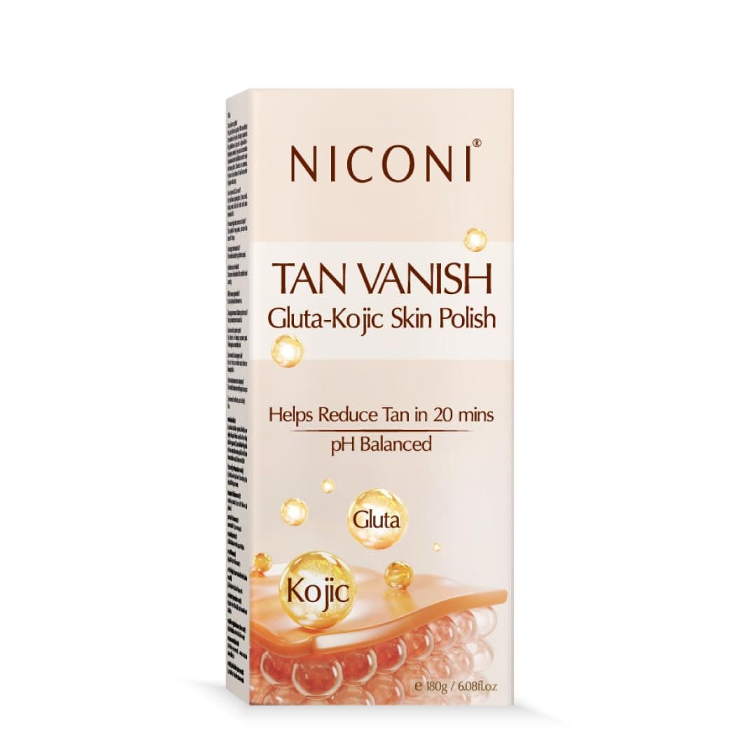 NICONI Tan Vanish Gluta-Kojic Skin Polish | Instant Tan Removal & Glow | Infused with Kojic Acid & Glutathione | Ideal for All Skin Types | Lightens Suntan | 180g