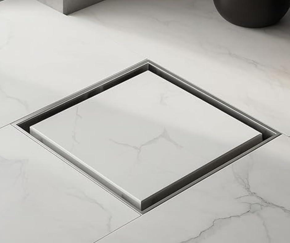 KRYSSTAL 6x6 Inches Square Tile Drainer | Bathroom Drain Cover with Advanced Cockroach Trap | 1mm 304 Grade Stainless Steel Tile Insert Floor Drain Jali with Anti-Odour Floor Trap for 13mm Tiles