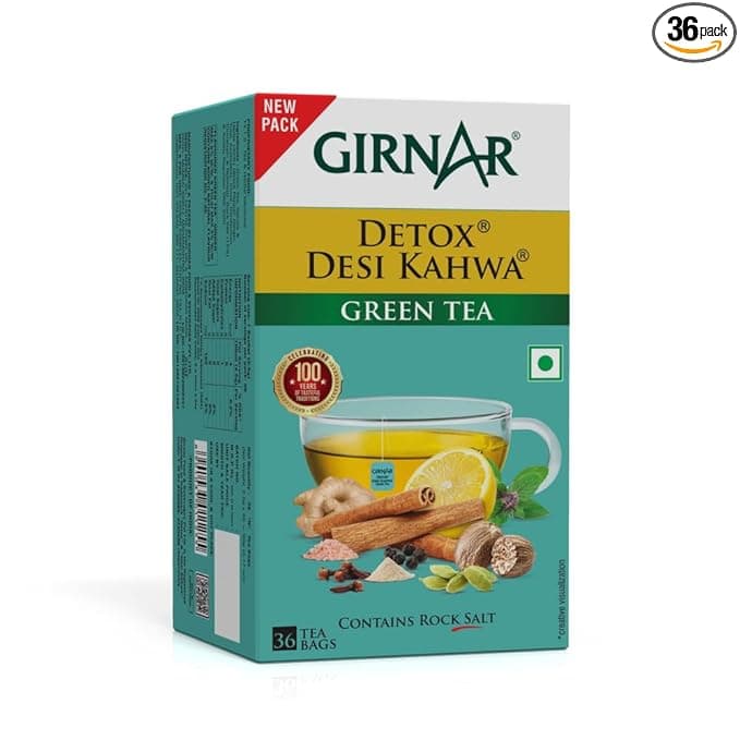 Girnar Food & Beverages Pvt. Ltd. Detox Green Tea - Desi Kahwa (36 Tea Bags) 90 gm