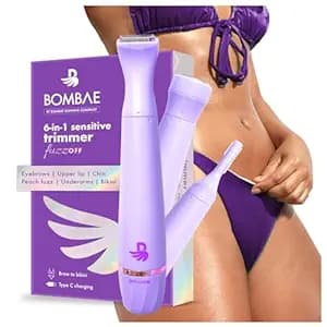 Bombae 6-in-1 Sensitive | Trimmer for Women | Bikini trimmer for women | Facial hair trimmer attachment | 90 mins runtime | C type charging | Waterproof, portable, quick, gentle & painless