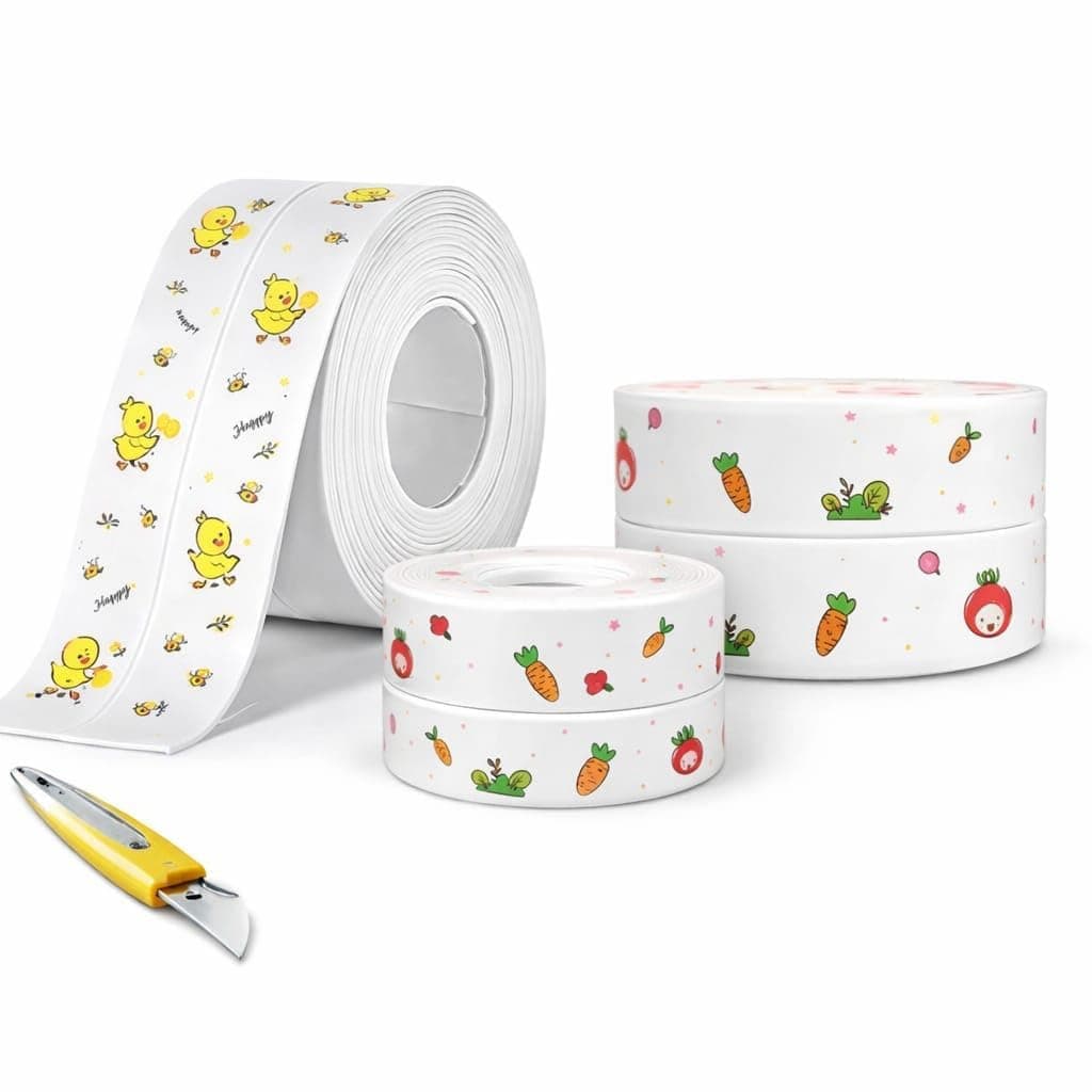 Waterproof Tape for Kitchen Sink Oil Proof Caulk Kitchen Sink Tape Waterproof for Corner Caulk Self Adhesive Sealing Tape Gap Sealer for Platform Bathroom(Multi Print) (PACK OF 1)