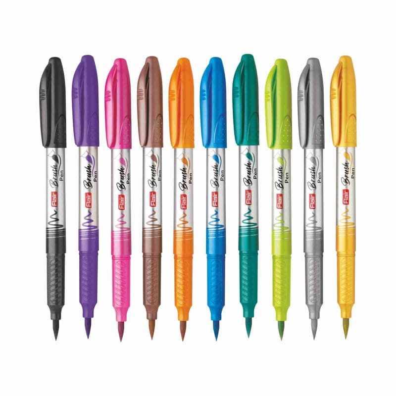 FLAIR Metallic Brush Pen With Flexible Tip | Watercolour Effect & Smudge Free Writing | Great Tool For Lettering & Calligraphy | Multicolor, Pack Of 10