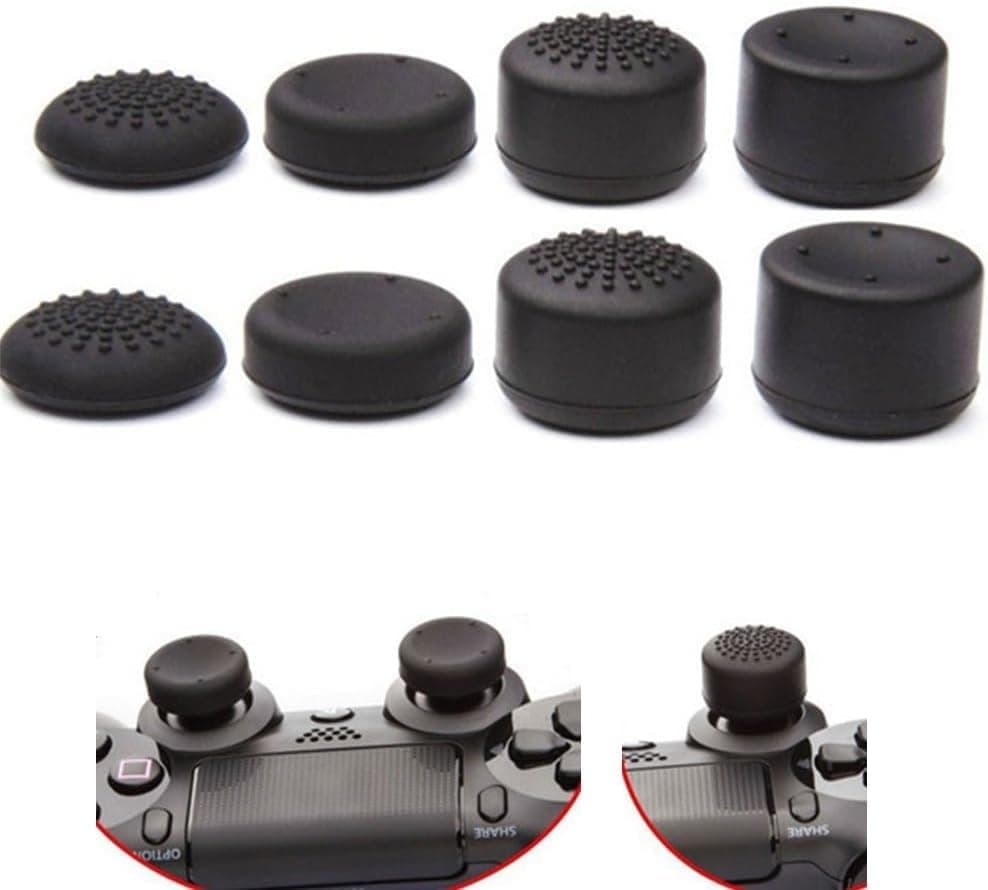FITVERT 8 Pcs Black Silicone FPS Thumb Grip Set Joystick Thumbstick Cap for Sony PS Series 2,3,4,5, Xbox Series S X Controller Grip Multi Player 4 Pairs/8 Pcs Controller Joystick Caps