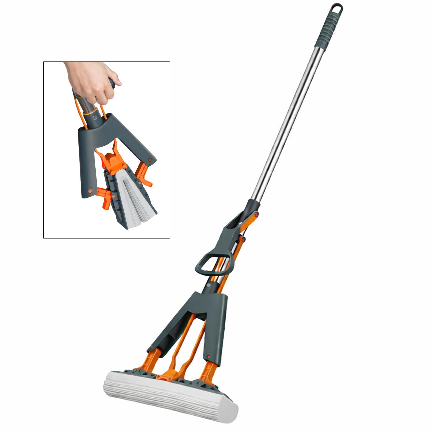 Vivela PVA Sponge Mop for Floor Cleaning | Super Absorbent Roller Mop with Easy Squeeze Mechanism & Extendable Stainless Steel Handle | Wet & Dry Use on Tile, Wood, Marble & Glass Floors