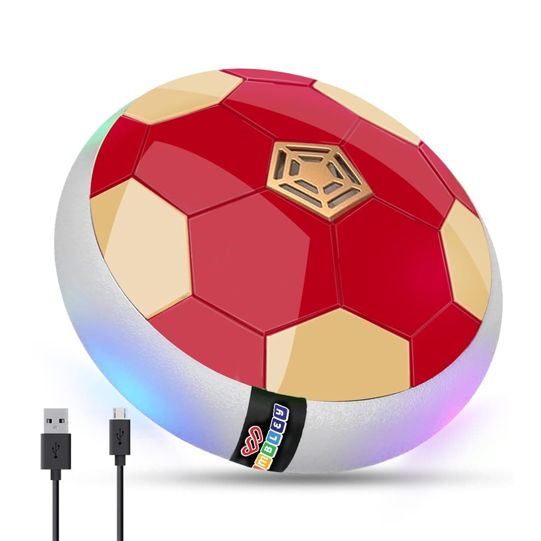 Wembley C-Type USB Rechargeable Battery Powered Hover Football Indoor Electric Floating Hover Ball Soccer | Smart Air Football | Fun Game for Kids Toys for Boys and Girls Birthday Gift - Red & Golden