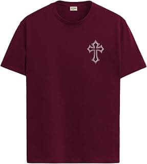 ADRO Mens Cross Printed T-Shirt | Minimal Chest Graphic Cotton Casual Tshirt | Trendy Stylish Comfortable Regular Fit T Shirt for Men