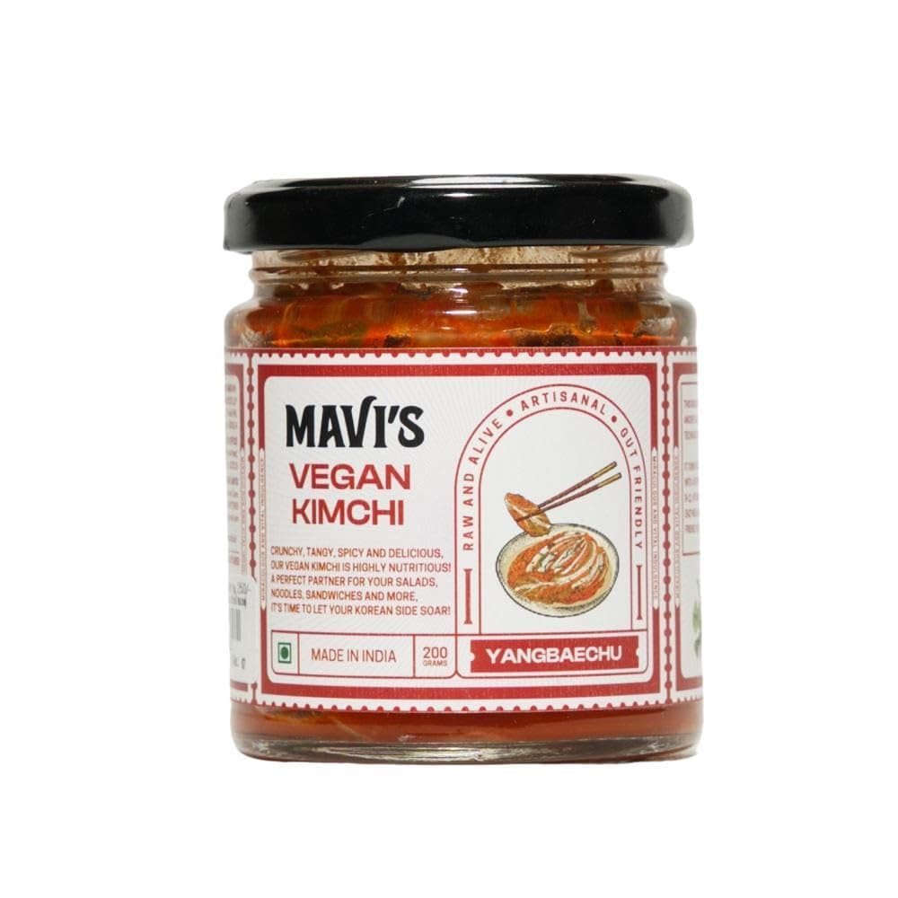 MAVI's Vegan Kimchi | Korean Cabbage Kimchi | Artisanal Probiotic Pickle | 100% Natural, Organic & Vegan | No Preservatives, No Artificial Flavour or Colour | Pack of 1 (200g)
