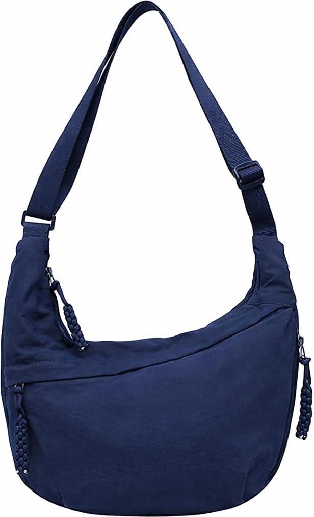 Lyrovo Travel Crossbody Crescent Bags for Women Over Shoulder Purse with Zipper Half Moon Sling Bag & Waist Bag Unisex Chest Bag (Navy blue)