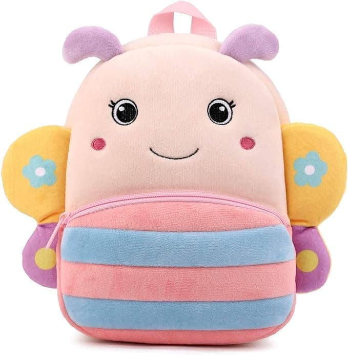 Frantic Kids Soft Animal Cartoon Travelling School Bag Soft Plush Standard 2 Compartment Backpack Boys Girls Baby For 2 To 5 Years Baby/Boys/Girls Nursery, Preschool, Picnic(Pink_Butterfly_2024_B)